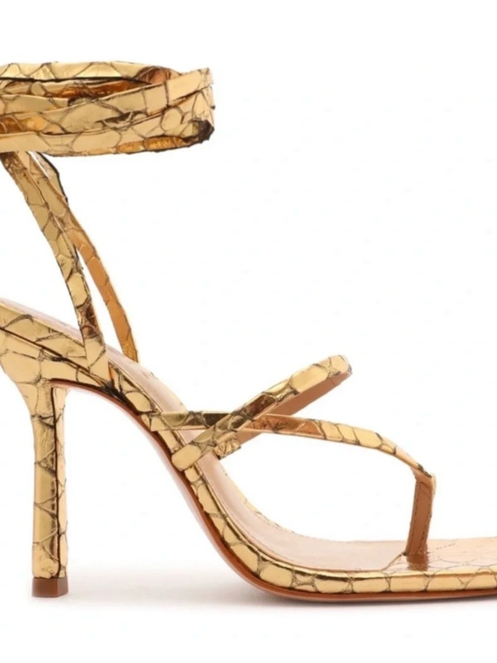 Schutz Gold 4” Gold Croc Wrap Stiletto High Heels